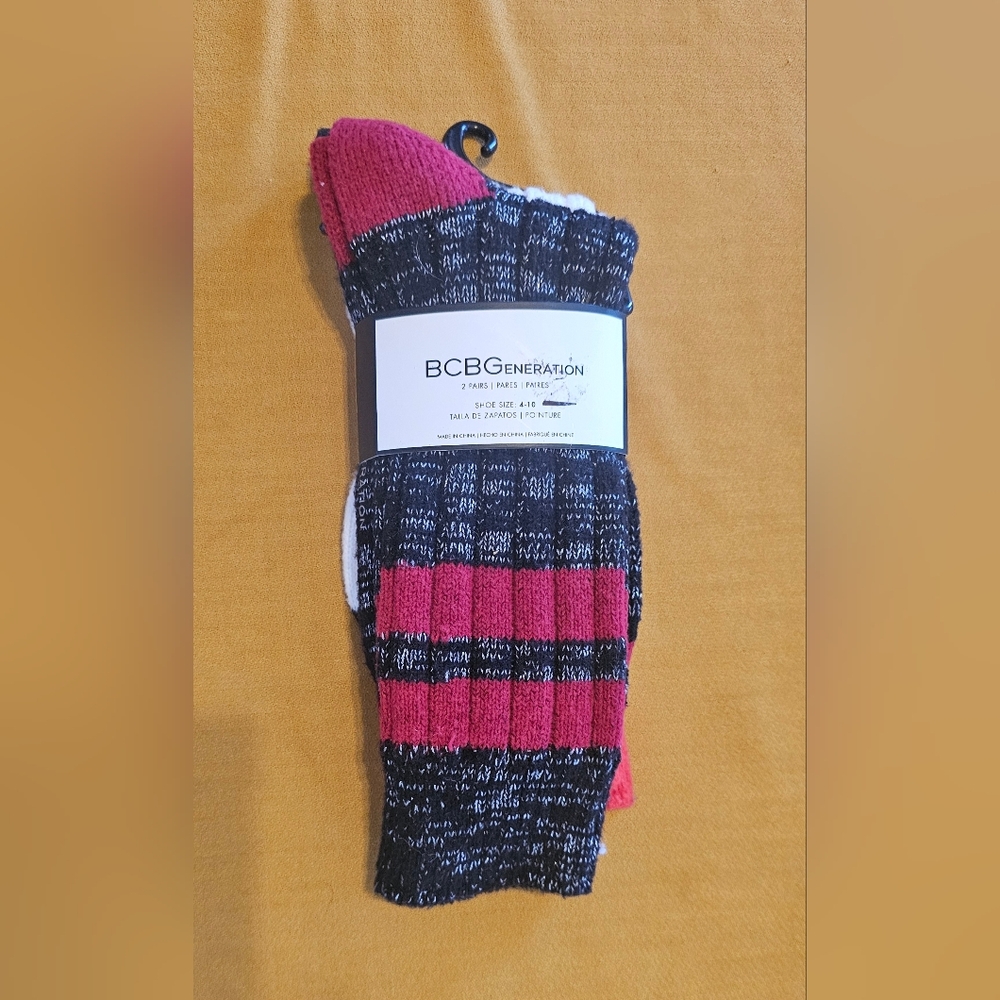 BCBGeneration Womans Cozy Black and Red Socks 2 Pair
